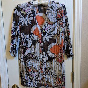 Lane Bryant Blouse Button Front Accordion Pleats